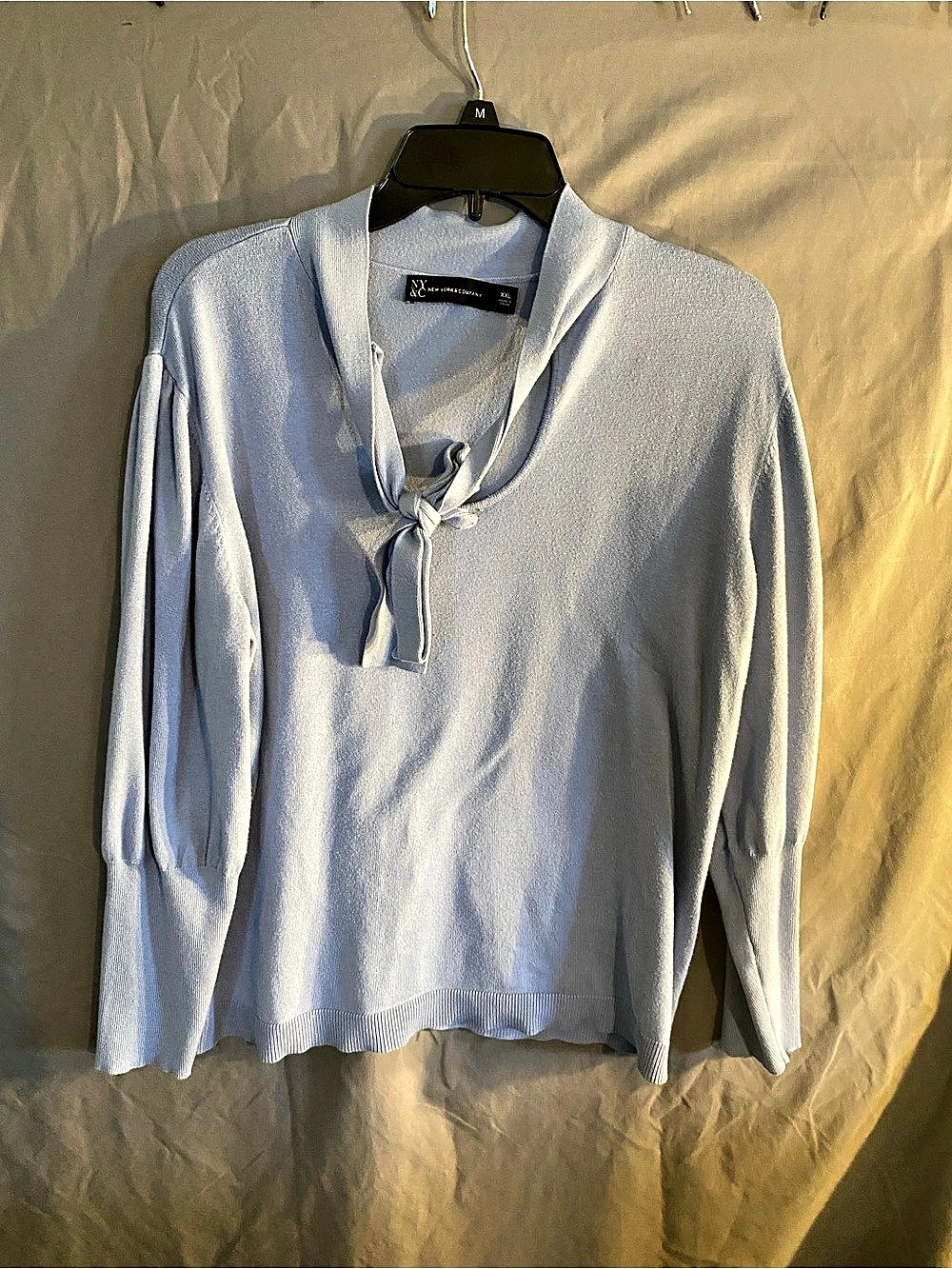 NY&C Long Sleeve Tie Neck Sweater in Blue Size XXL